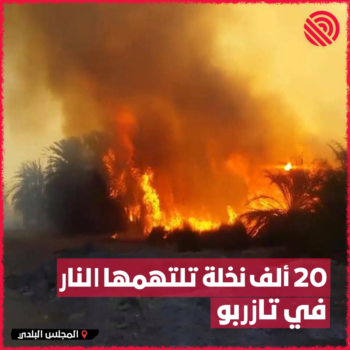 اندلع حريق هائل ببلدية تازربو تسبّب في حرق أكثر من "20 ألف" نخلة، واستمر حتى وقت متأخر من صباح الخميس